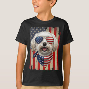 Camiseta Cachorro maltês de 4 de julho Bandeira americana E