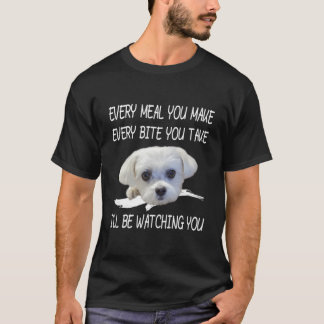Camiseta Cachorro Maltês Engraçado Observando Proprietário 