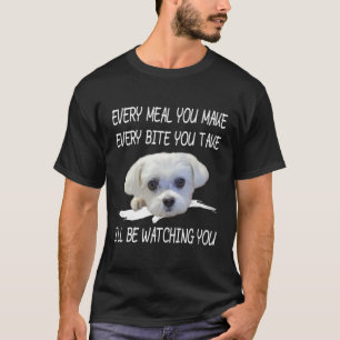 Camiseta Cachorro Maltês Engraçado Observando Proprietário 