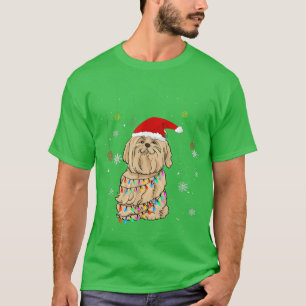 Camiseta Cachorro Maltês Engraçado Papai Noel Luz de Natal