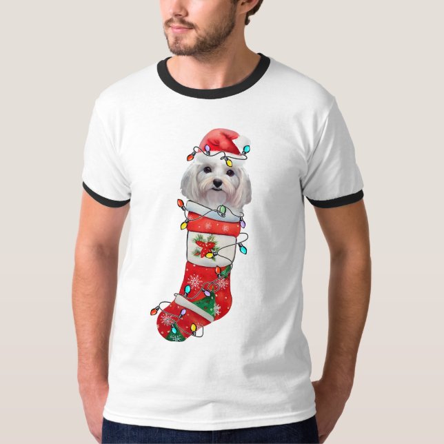 Camiseta Cachorro Maltês giro Natal, Xmas Cachorro Maltês (Frente)