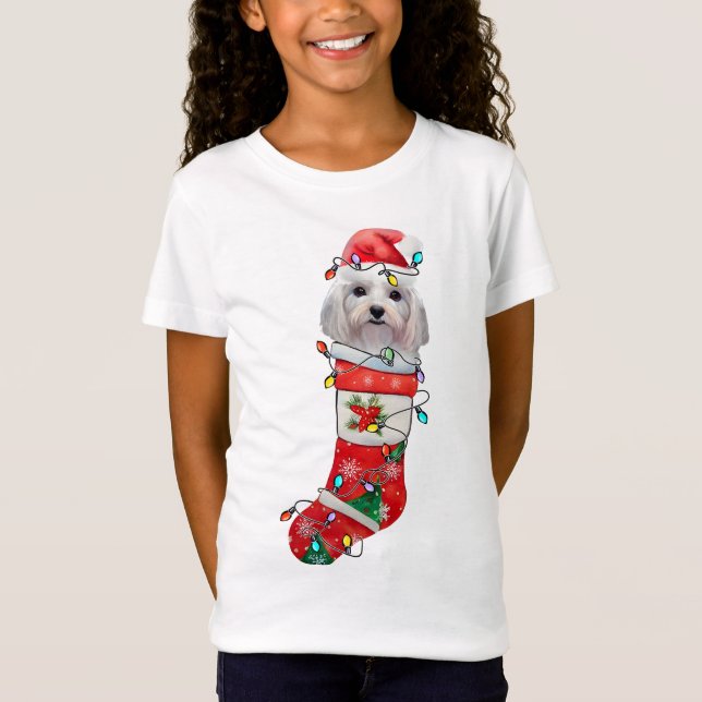 Camiseta Cachorro Maltês giro Natal, Xmas Cachorro Maltês (Frente)