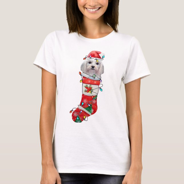 Camiseta Cachorro Maltês giro Natal, Xmas Cachorro Maltês (Frente)