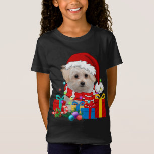 Camiseta Cachorro Maltês Natal Natal Luz Santa Hat Pajama