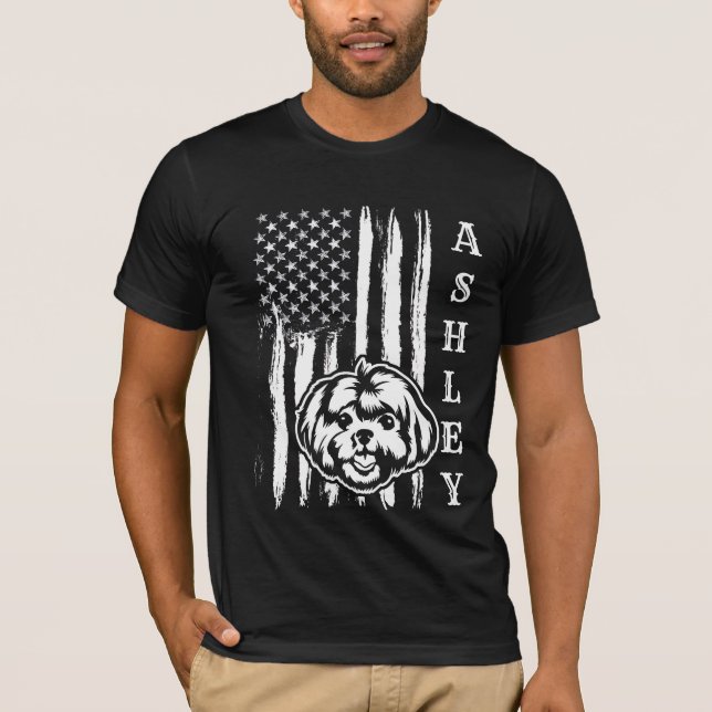 Camiseta Cachorro Maltês Patriota dos EUA US Pet (Frente)