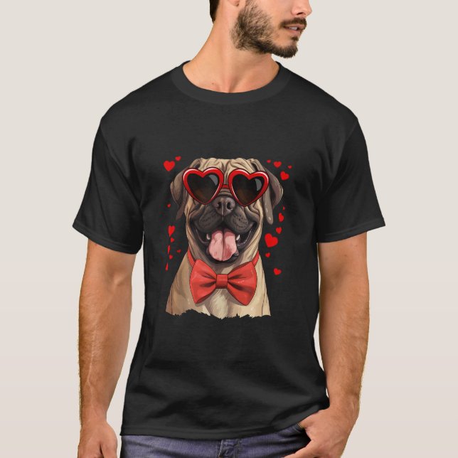 Camiseta Cachorro Mastiff Inglês Coração Óculos Solares Arc (Frente)