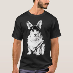 Camiseta Cachorro Mau - Corgi Carregando Uma Faca