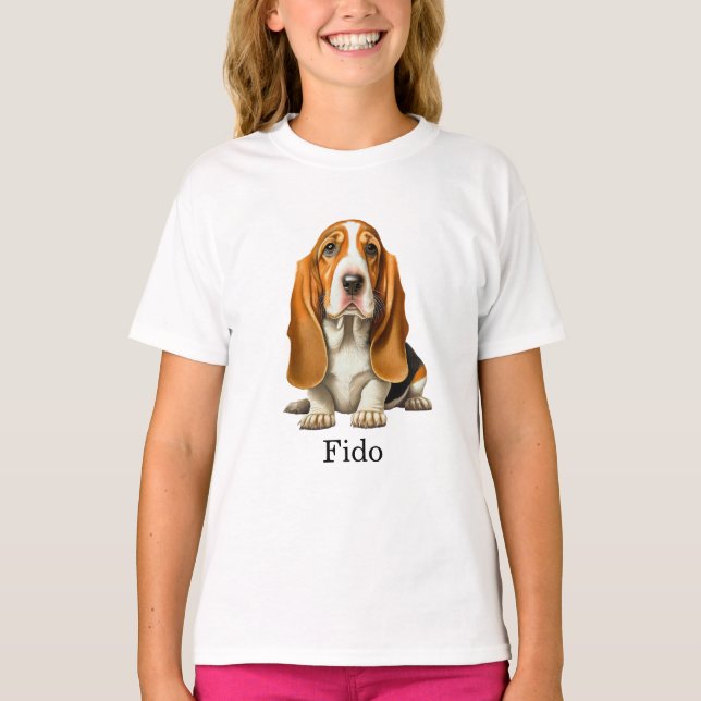 Camiseta Cachorro, Modelo de Basset Hound (Frente)