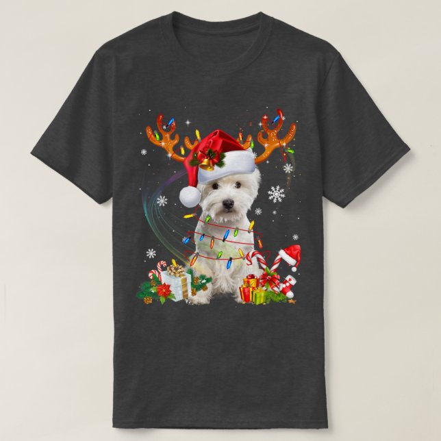 Camiseta Cachorro Mole Luz Santa Hat Sweater Árvore de Nata (Frente do Design)