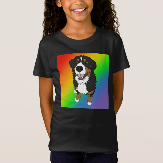 Camiseta Cachorro Montanhês Bernês Arco-íris (Frente)