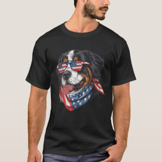 Camiseta Cachorro Montanhês Bernês Patriótico Bandeira Amer