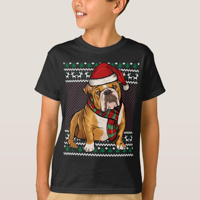 Camiseta Cachorro Negra Santa Hat Natal Feio (Frente)