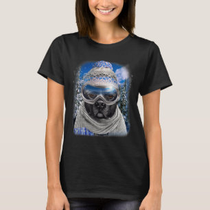 Camiseta Cachorro Negra Touro Em Esqui De Inverno