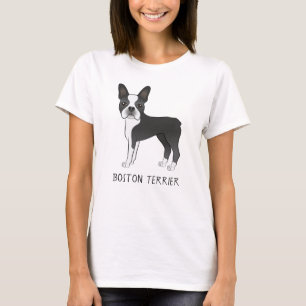 Camiseta Cachorro Negro E Branco De Boston Com Texto