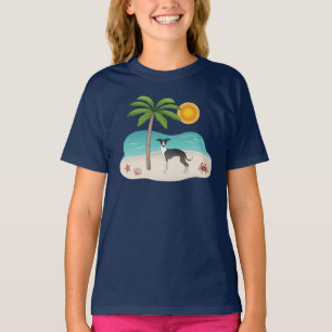 Camiseta Cachorro Negro E Branco Na Praia Tropical De Verão