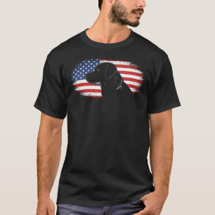 Camiseta Cachorro Negro Labrador E Bandeira Dos Eua - Linha