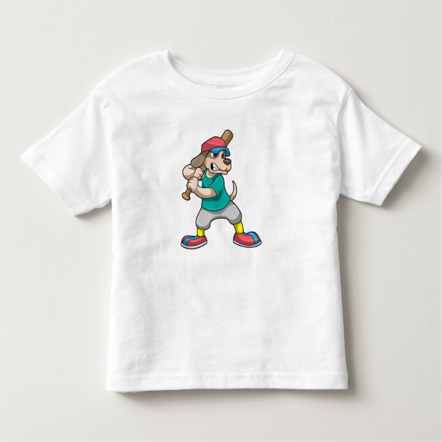 Camiseta Cachorro no Baseball com bastão de beisebol (Frente)