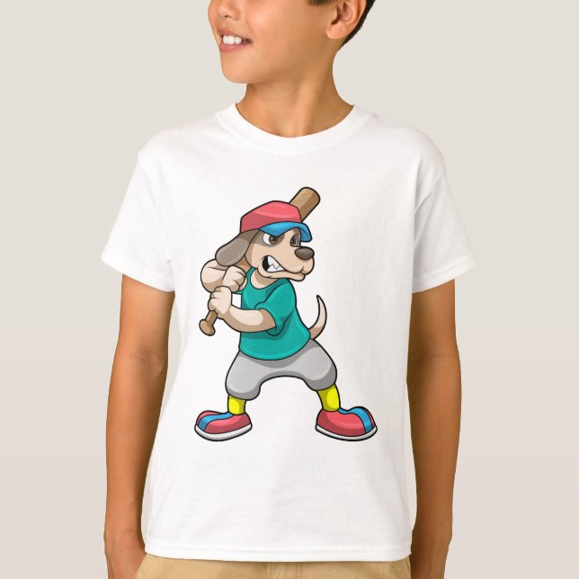 Camiseta Cachorro no Baseball com bastão de beisebol (Frente)
