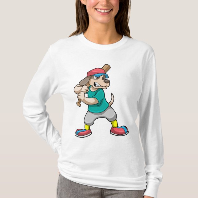 Camiseta Cachorro no Baseball com bastão de beisebol (Frente)