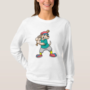 Camiseta Cachorro no Baseball com bastão de beisebol