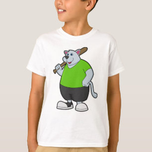 Camiseta Cachorro no Baseball com bastão de beisebol