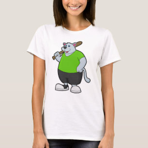 Camiseta Cachorro no Baseball com bastão de beisebol
