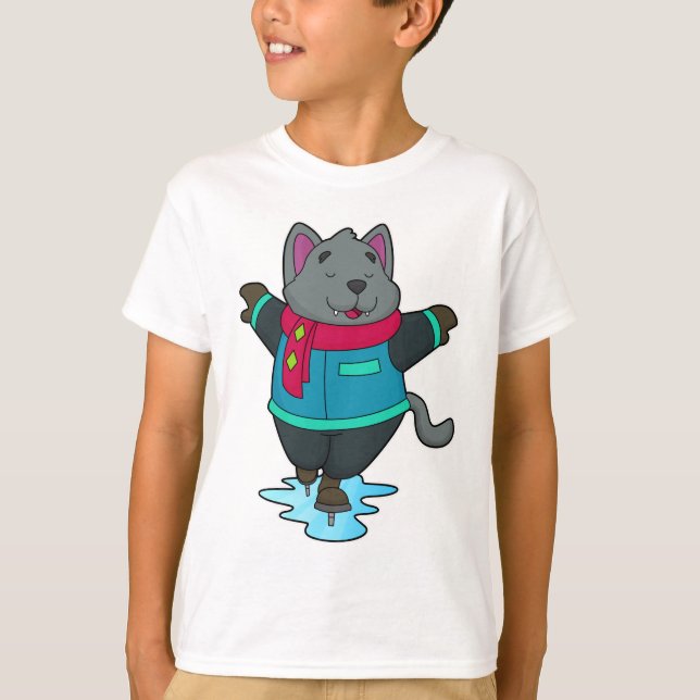 Camiseta Cachorro no gelo com skates de gelo e escarpa (Frente)