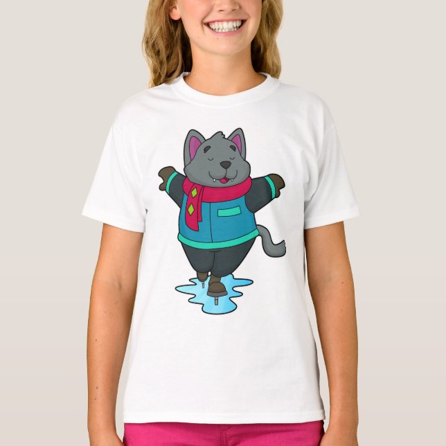 Camiseta Cachorro no gelo com skates de gelo e escarpa (Frente)