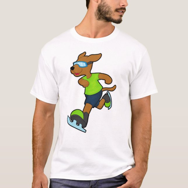 Camiseta Cachorro no gelo patinando com óculos (Frente)