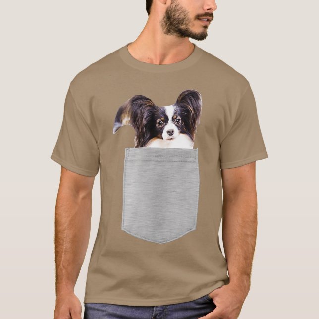 Camiseta Cachorro no seu bolso Papillon (Frente)