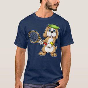 Camiseta Cachorro no Tênis com Boné de Raquete de Tênis