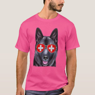 Camiseta Cachorro Norwegian Elkhound Óculos de Sol Bandeira