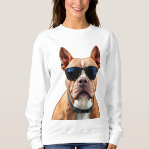 Camiseta Cachorro nos óculos escuros Camisola de mulheres
