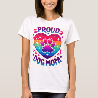 Camiseta Cachorro Orgulhoso Mãe Design do Coração Arco-Íris