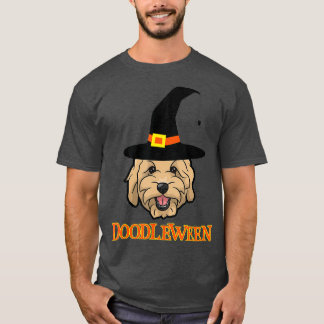Camiseta Cachorro-Ouro de Goldendoodle Halloween Spooky