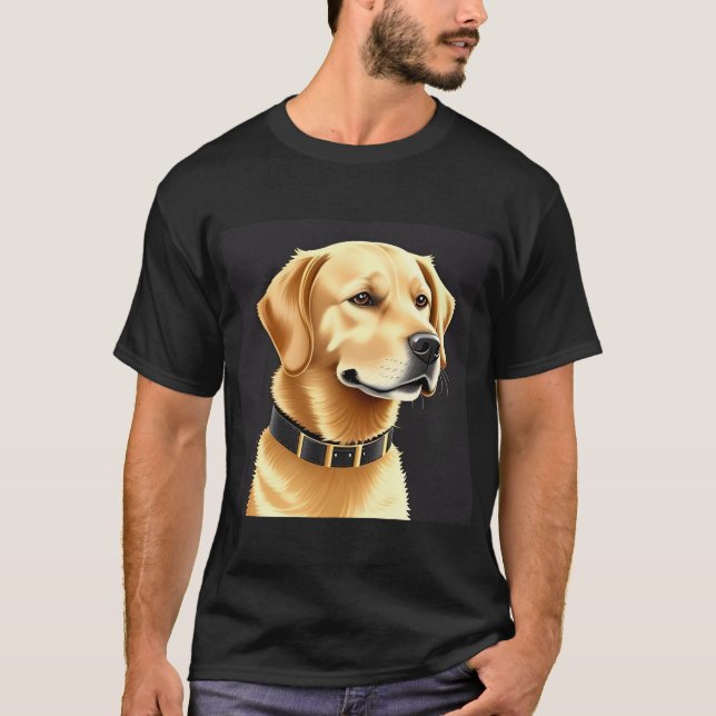 Camiseta Cachorro ouro que Veste uma coleira de couro (Frente)