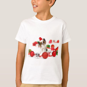 Camiseta Cachorro Papillon Fofo Chapéu de Natal do Papai No