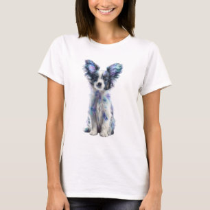 Camiseta Cachorro Papillon Mulheres Galáxia Aquarela Celest