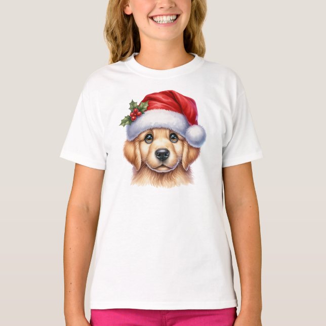 Camiseta Cachorro para Retriever ouro com Estilo Papai Noel (Frente)