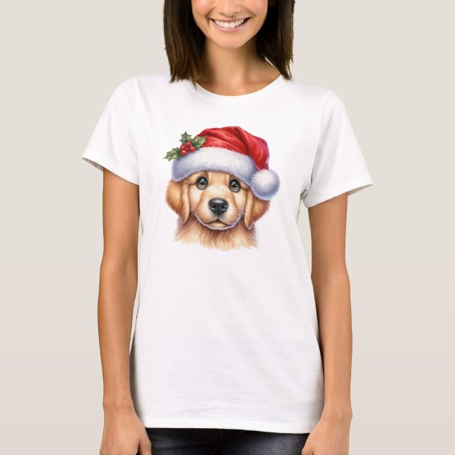 Camiseta Cachorro para Retriever ouro com Estilo Papai Noel (Frente)