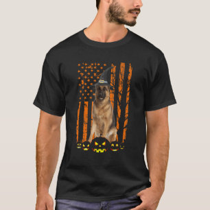 Camiseta Cachorro Pastor Alemão Abóbora Bandeira Americana 