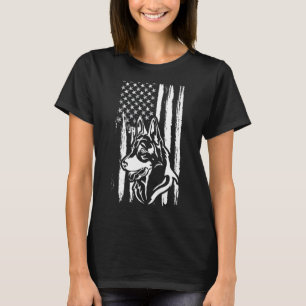 Camiseta Cachorro Pastor Alemão Bandeira Americana Fofa EUA