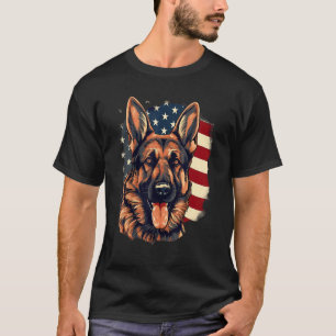 Camiseta Cachorro Pastor Alemão Bandeira dos EUA 4 de Julho