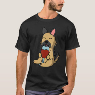Camiseta Cachorro Pastor Alemão Bebendo Vinho