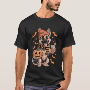 Camiseta Cachorro Pastor Alemão Bebidas de Abóbora Beanie O