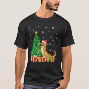 Camiseta Cachorro Pastor Alemão Chapéu de Papai Noel Ilumin