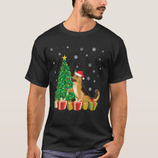 Camiseta Cachorro Pastor Alemão Chapéu de Papai Noel Ilumin