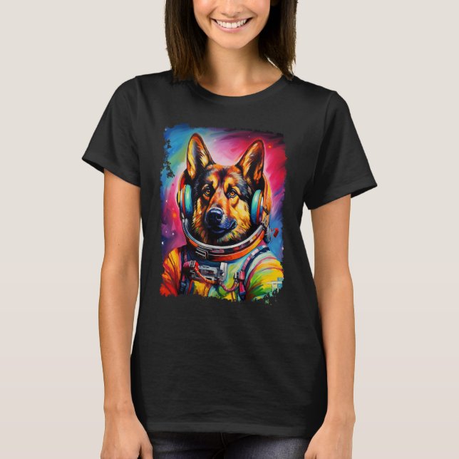 Camiseta Cachorro Pastor Alemão Espaço Engraçado (Frente)
