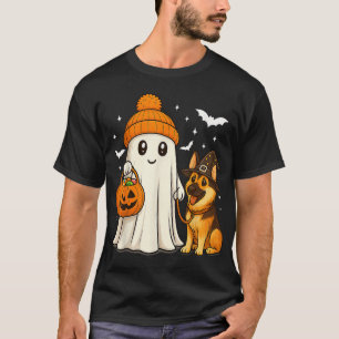 Camiseta Cachorro Pastor Alemão Fantasma Andando no Hallowe