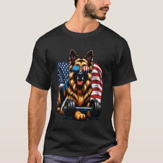 Camiseta Cachorro Pastor Alemão Fisiculturismo Patriótico V